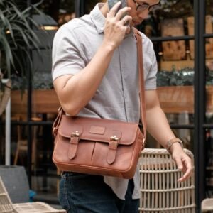 La Vaches' Leather - Tas Selempang Bahu Pria Leather Cocok Untuk Kerja Santai Kulit Sapi Asli - Narendra Bag