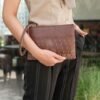 Leswan leather- Dompet Clutch Handbag Pouch wanita kulit asli polos motif batik viral - KILA