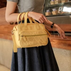 Leswan leather- Tas jenis Bowling bag berbahan kulit asli dengan aksen batik viral - ERITHA