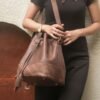 Leswan leather- Tas jenis Bucket bag berbahan kulit asli dengan aksen batik viral - ERINA