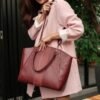 Leswan leather- Tas wanita jenis Totebag kulit asli polos motif batik viral - NINDYA